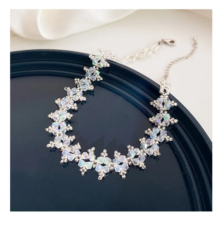 Elegant Crystal Beaded Choker - White