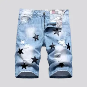 Embroidered sanded jeans shorts for men