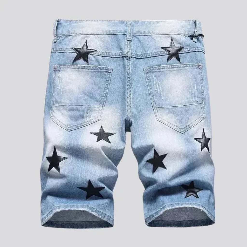 Embroidered sanded jeans shorts for men