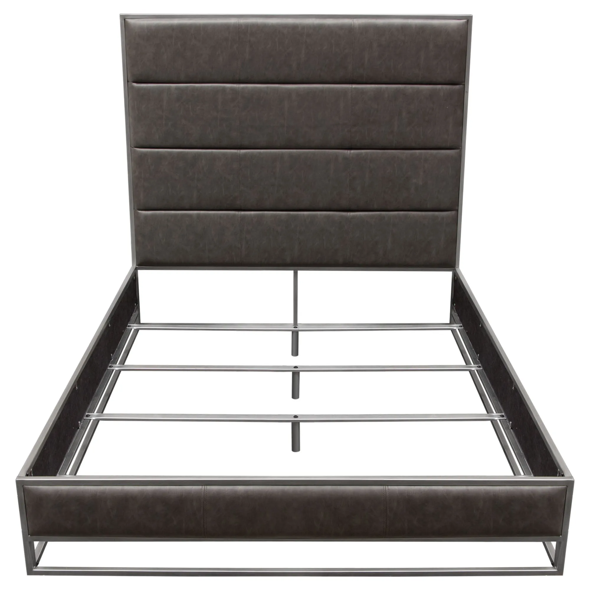 Empire Eastern King Bed in Weathered Grey PU with Hand brushed Silver Metal Frame by Diamond Sofa