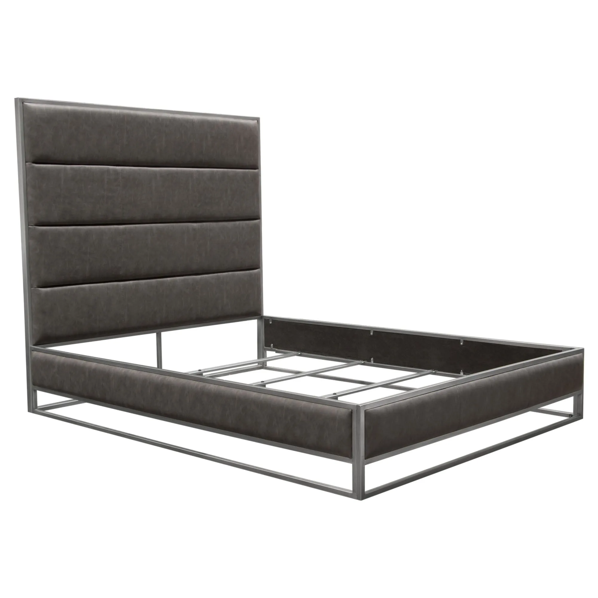 Empire Queen Bed in Weathered Grey PU with Hand brushed Silver Metal Frame by Diamond Sofa