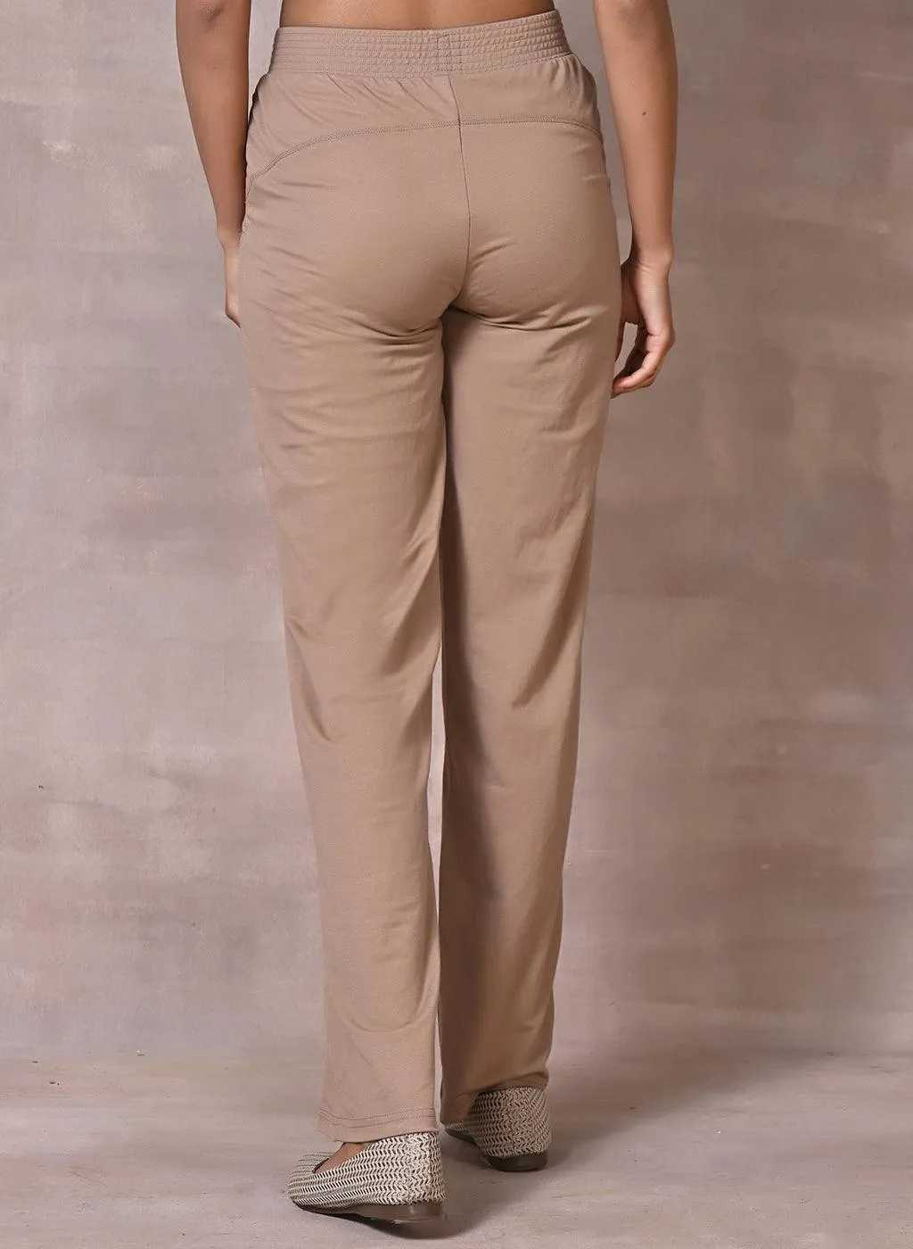 Esha Beige Modal Linen Relaxed Fit Pants for Women