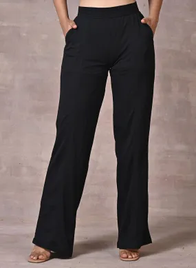 Esha Black Modal Linen Relaxed Fit Pants for Women