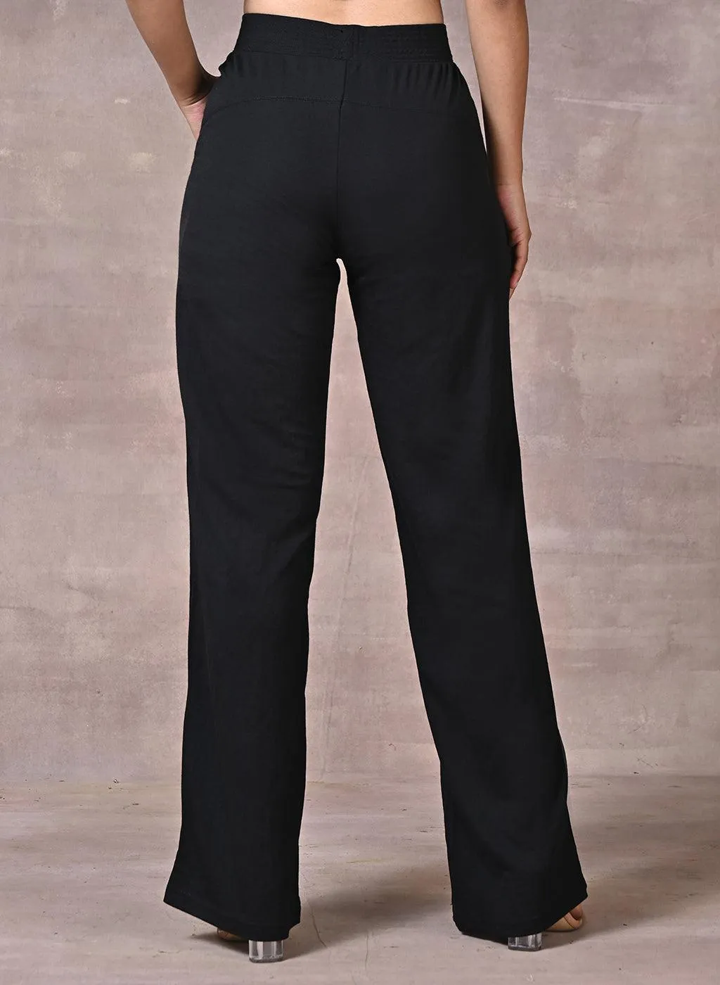 Esha Black Modal Linen Relaxed Fit Pants for Women