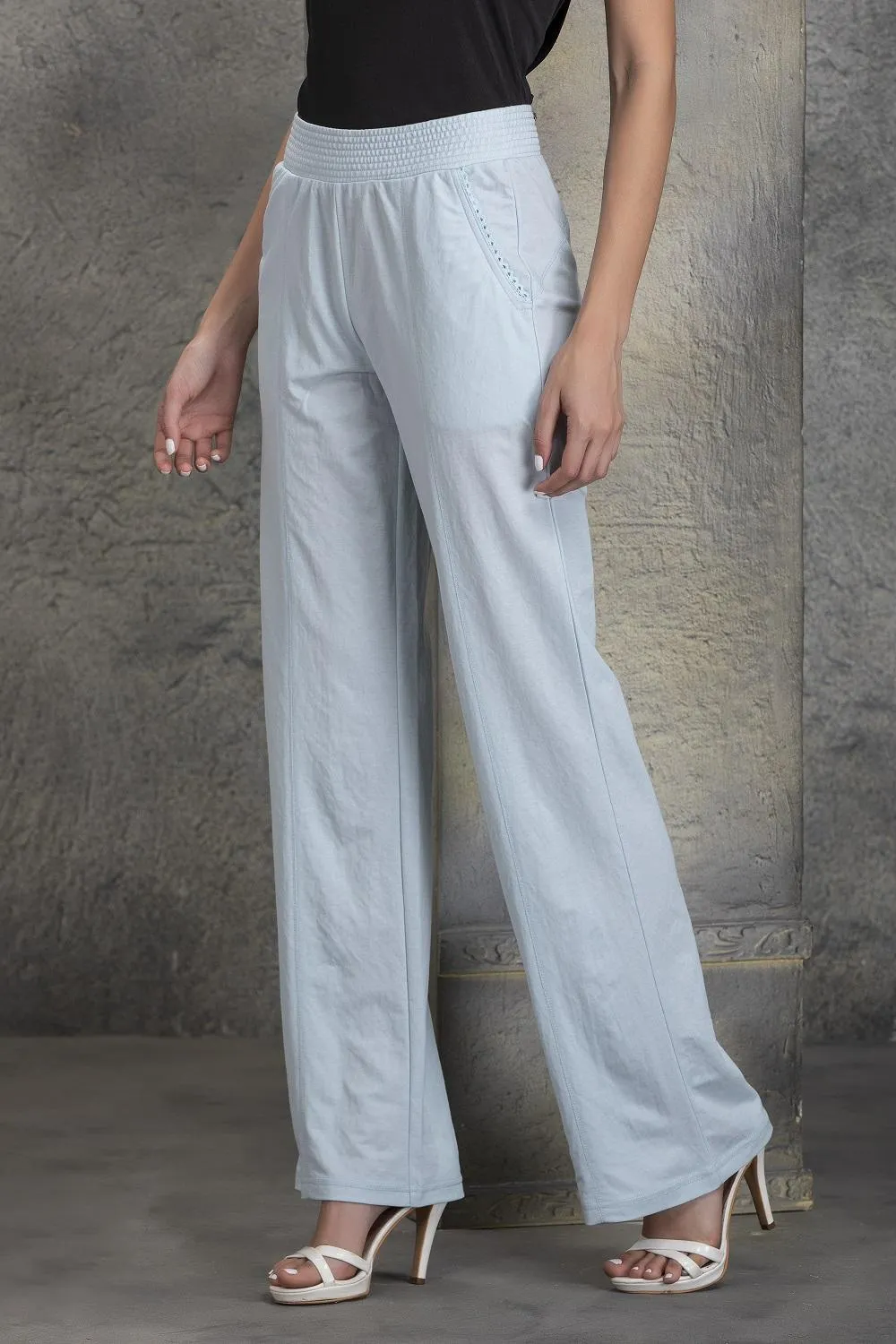 Esha Sky Blue Modal Linen Relaxed Fit Pants for Women