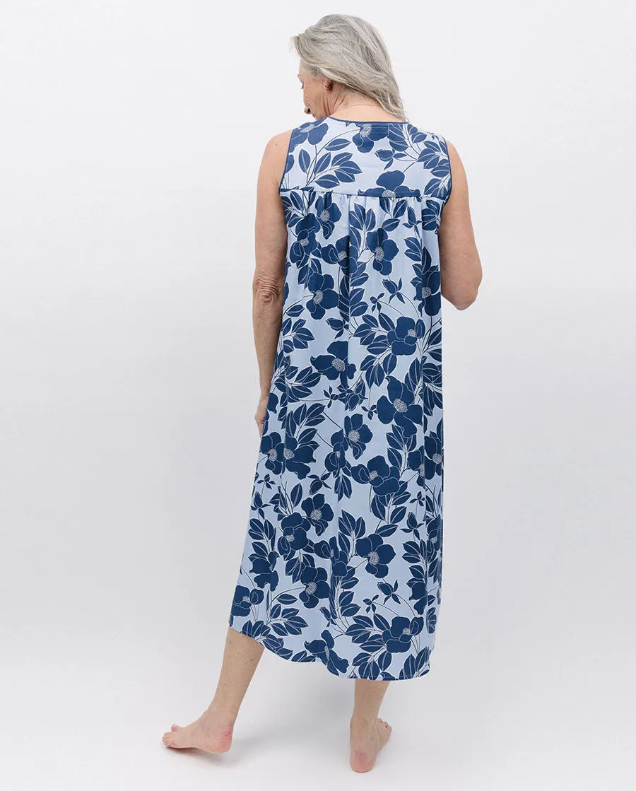 Evette Blue Floral Print Long Nightdress