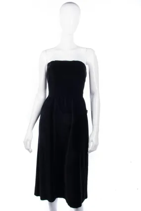 Fabulous Vintage Black Velvet Cocktail Dress with Silk Bow UK Size 6/8