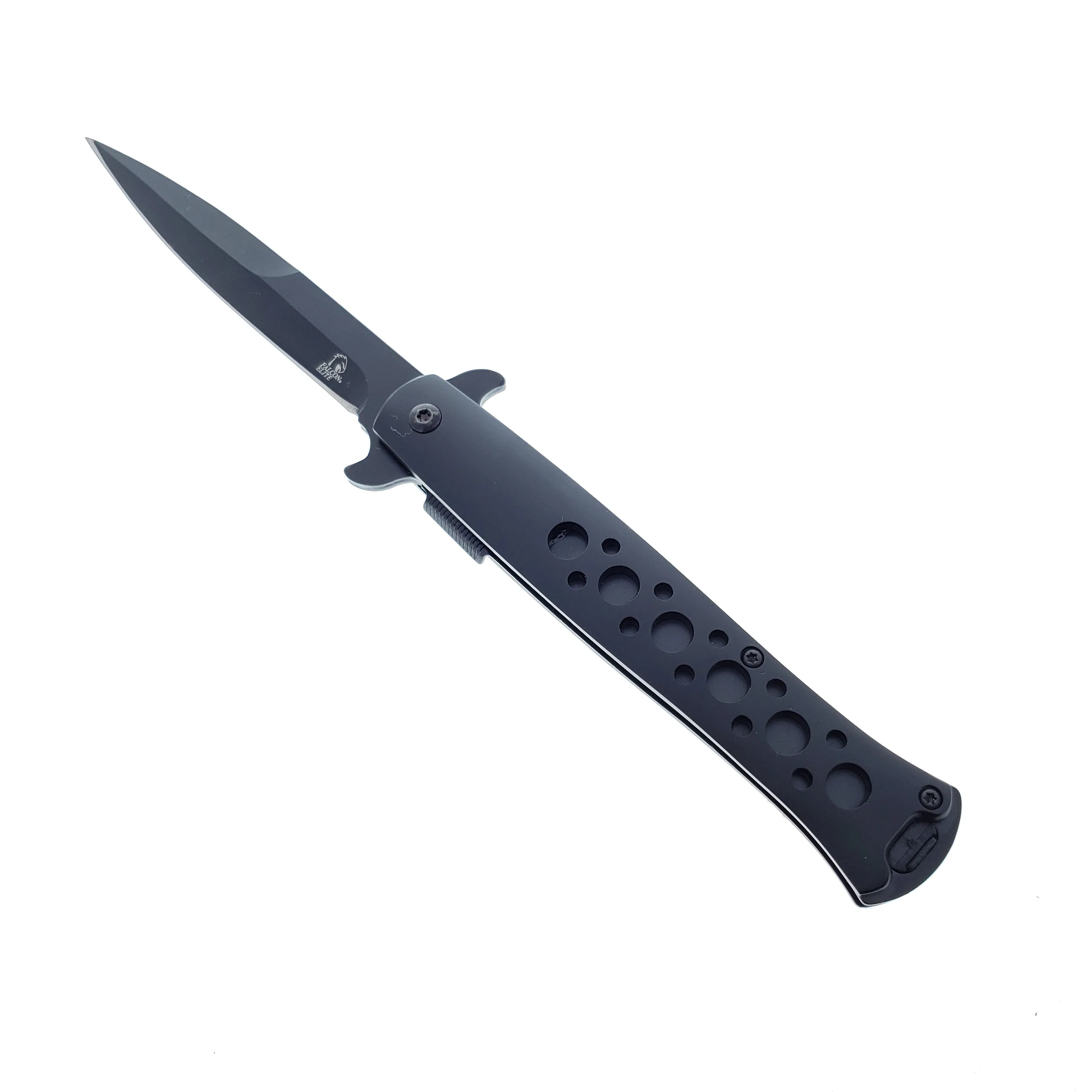 Falcon 9" Overall Metal Spring Assisted Knife With Black Coating