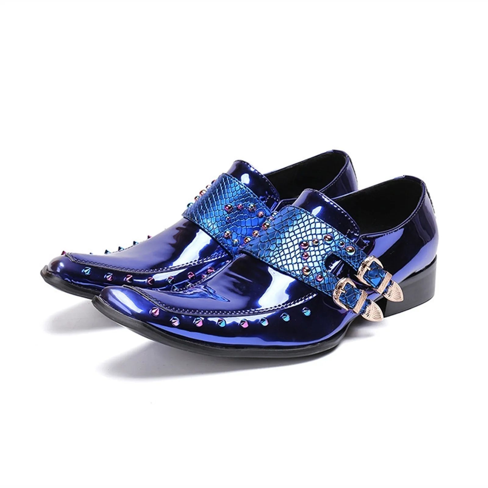 Faux Crocodile Rhinestones Decor Men's Oxford