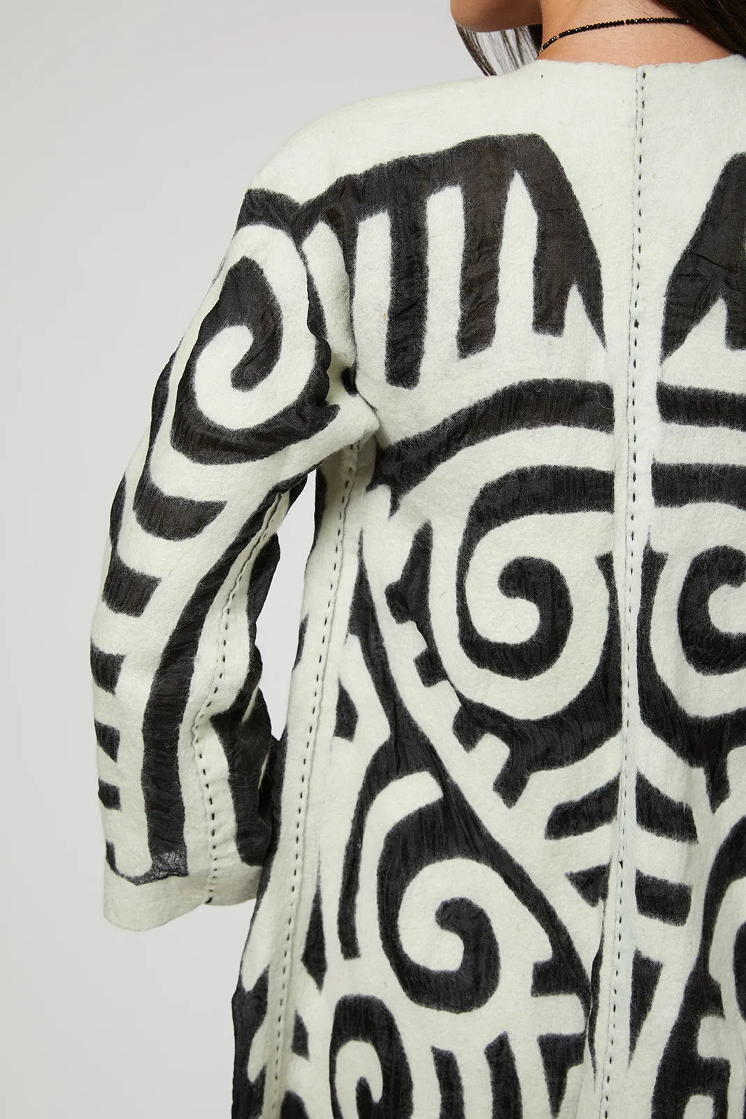 Felted Wool Coat from Kyrgyzstan - Long - Ivory and Black by Larkin Lane