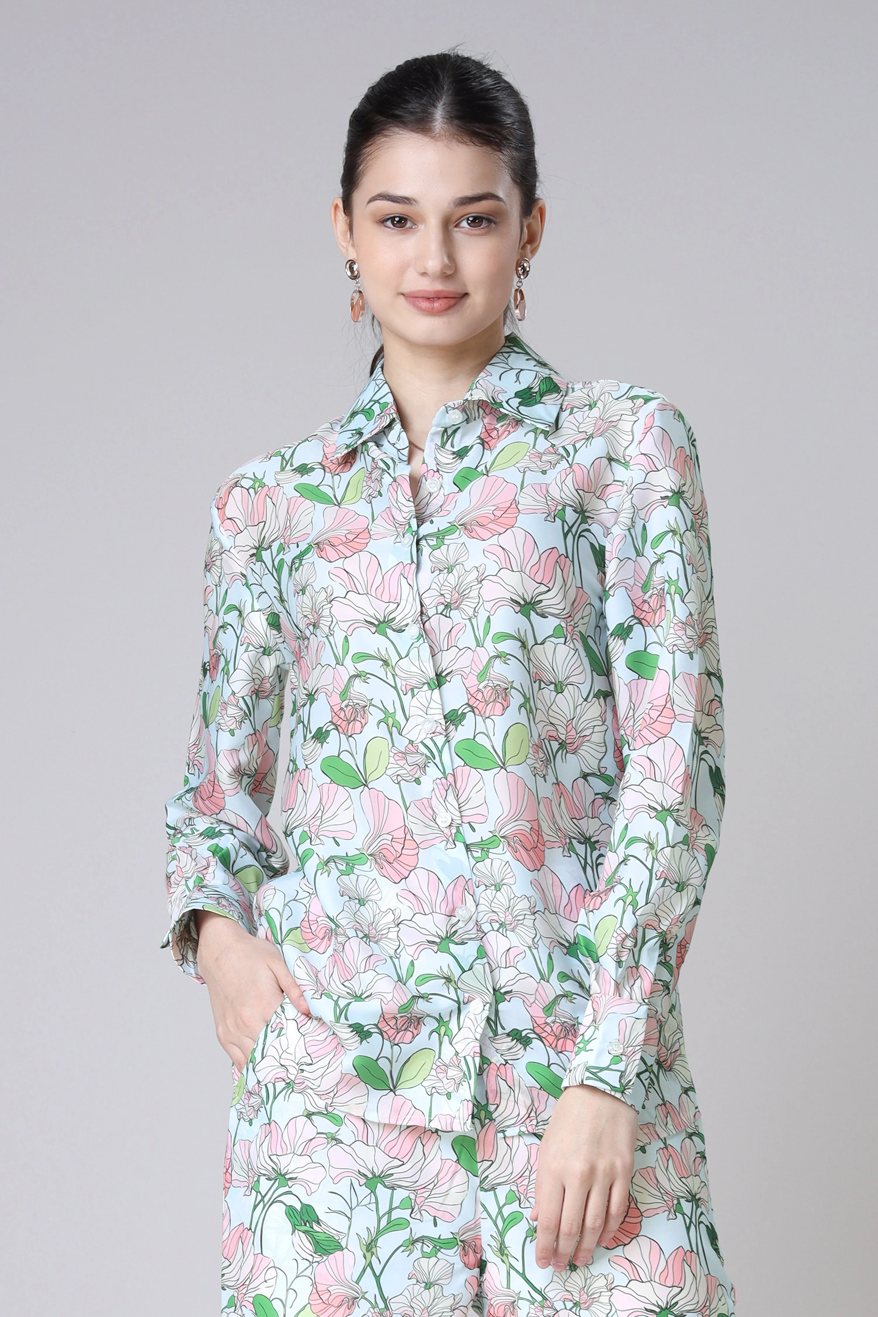 Floral Printed Spread Collar Casual Shirt