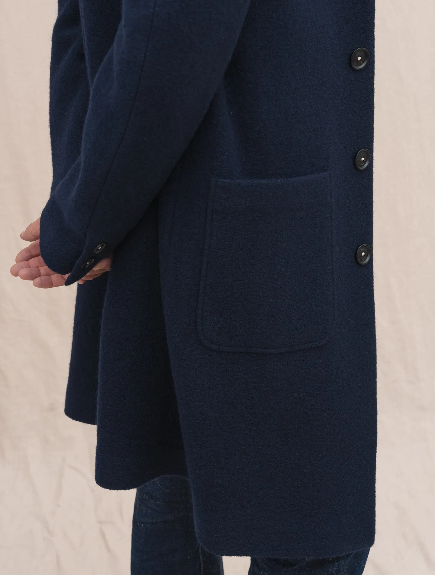 Florio Boiled Wool Coat Navy