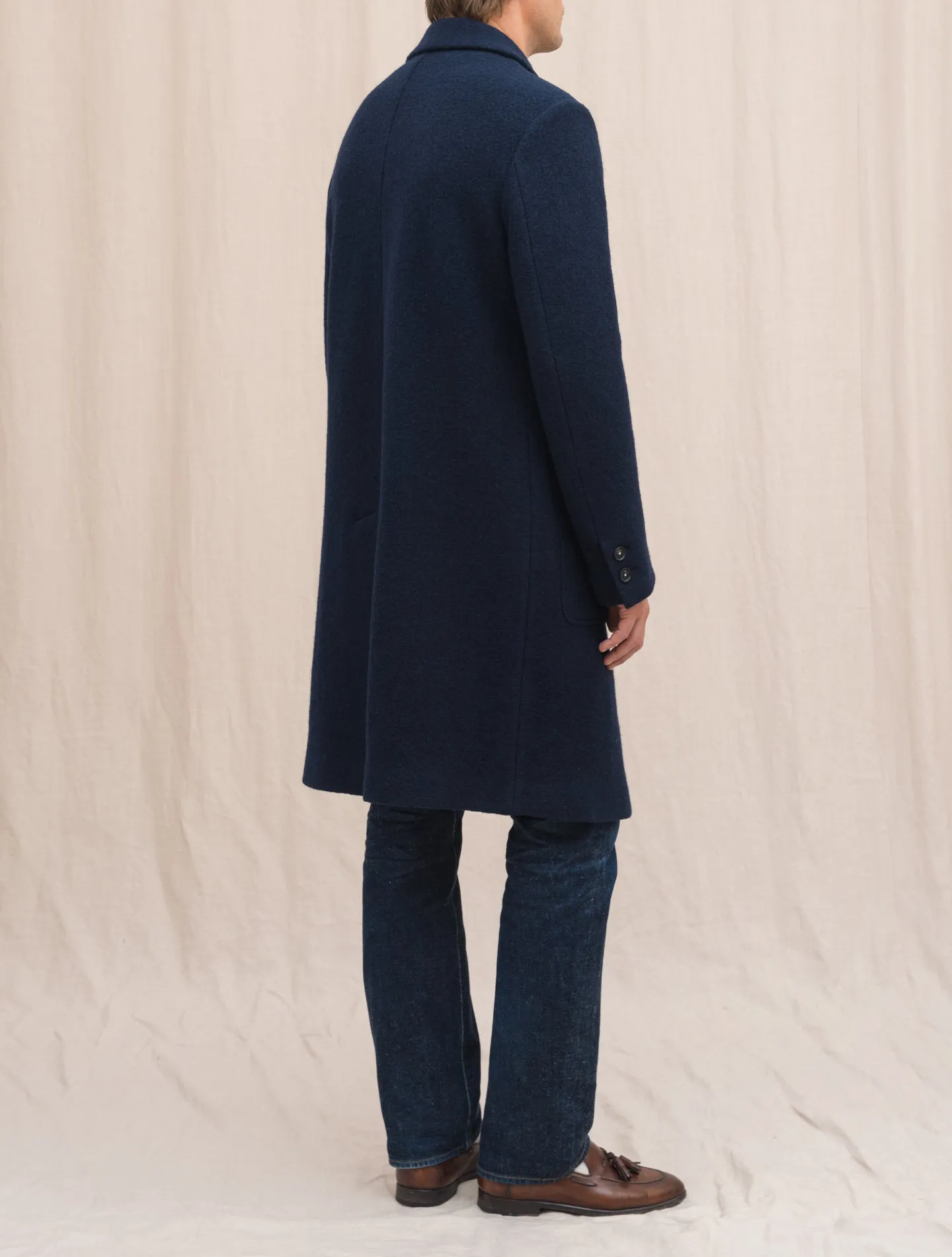 Florio Boiled Wool Coat Navy