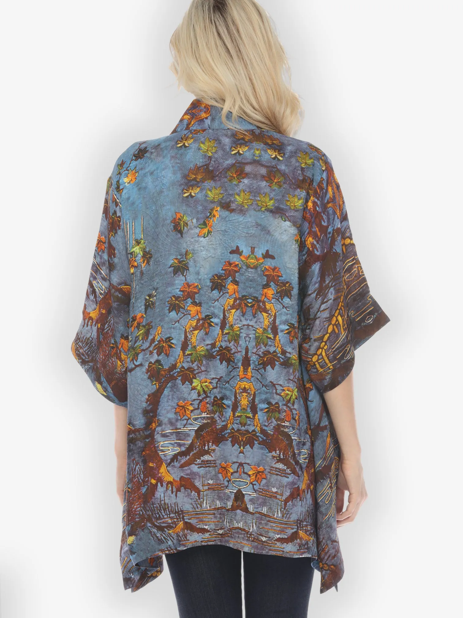 Flowers Over Water Silk Blend Kimono Jacket