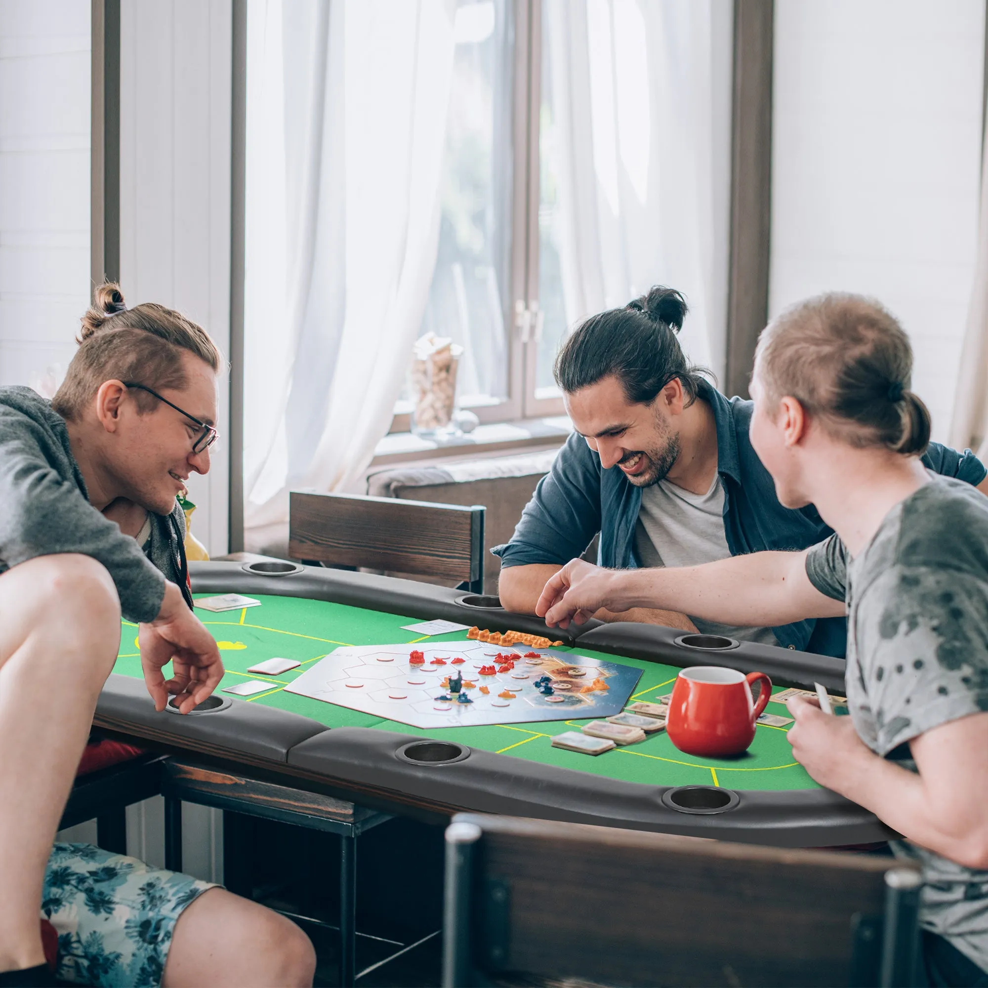 Foldable Poker Mat, 10-Player Table Top with Cup Holders, Carry Bag