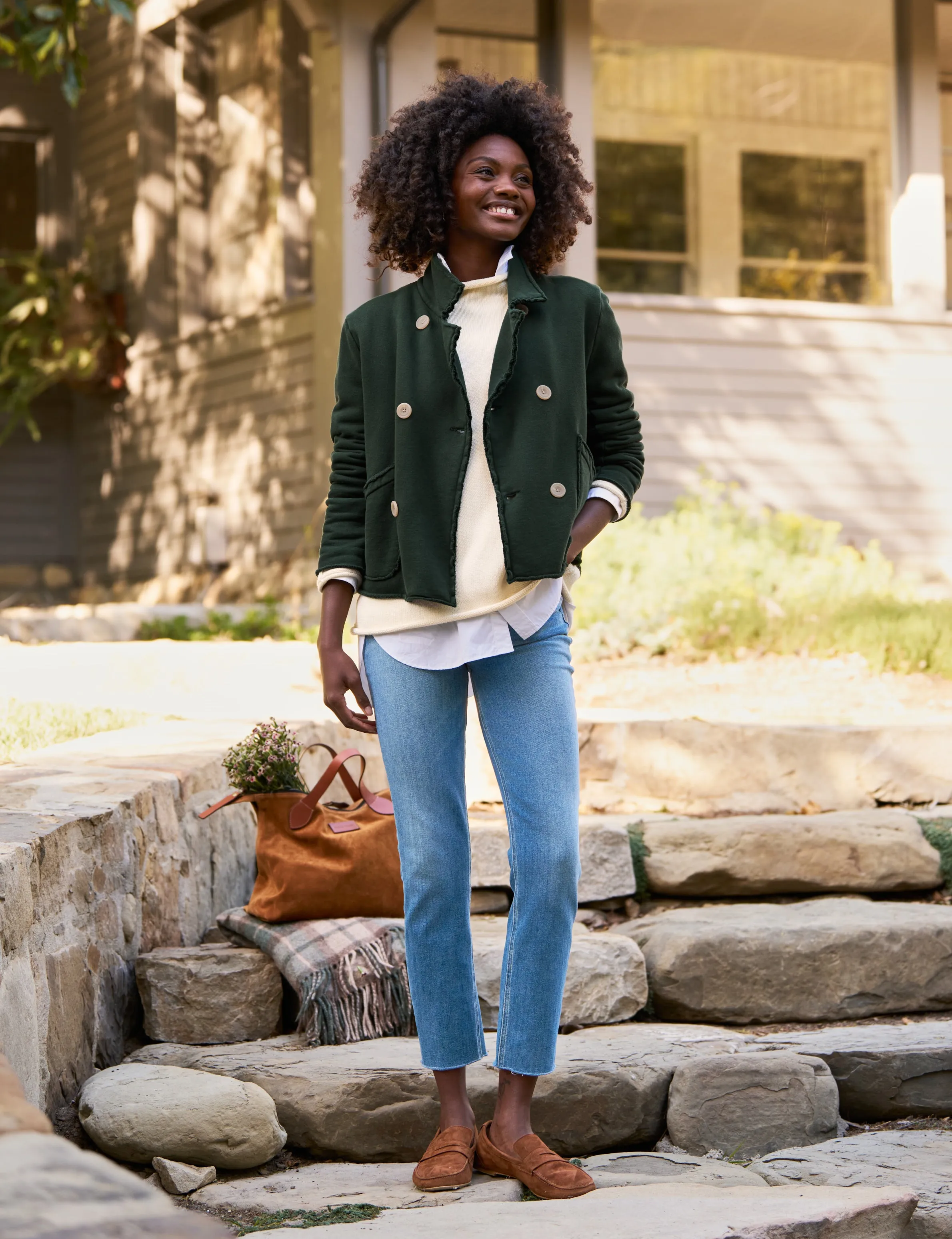 Frank & Eileen Mini Belfast Crop Peacoat in Evergreen