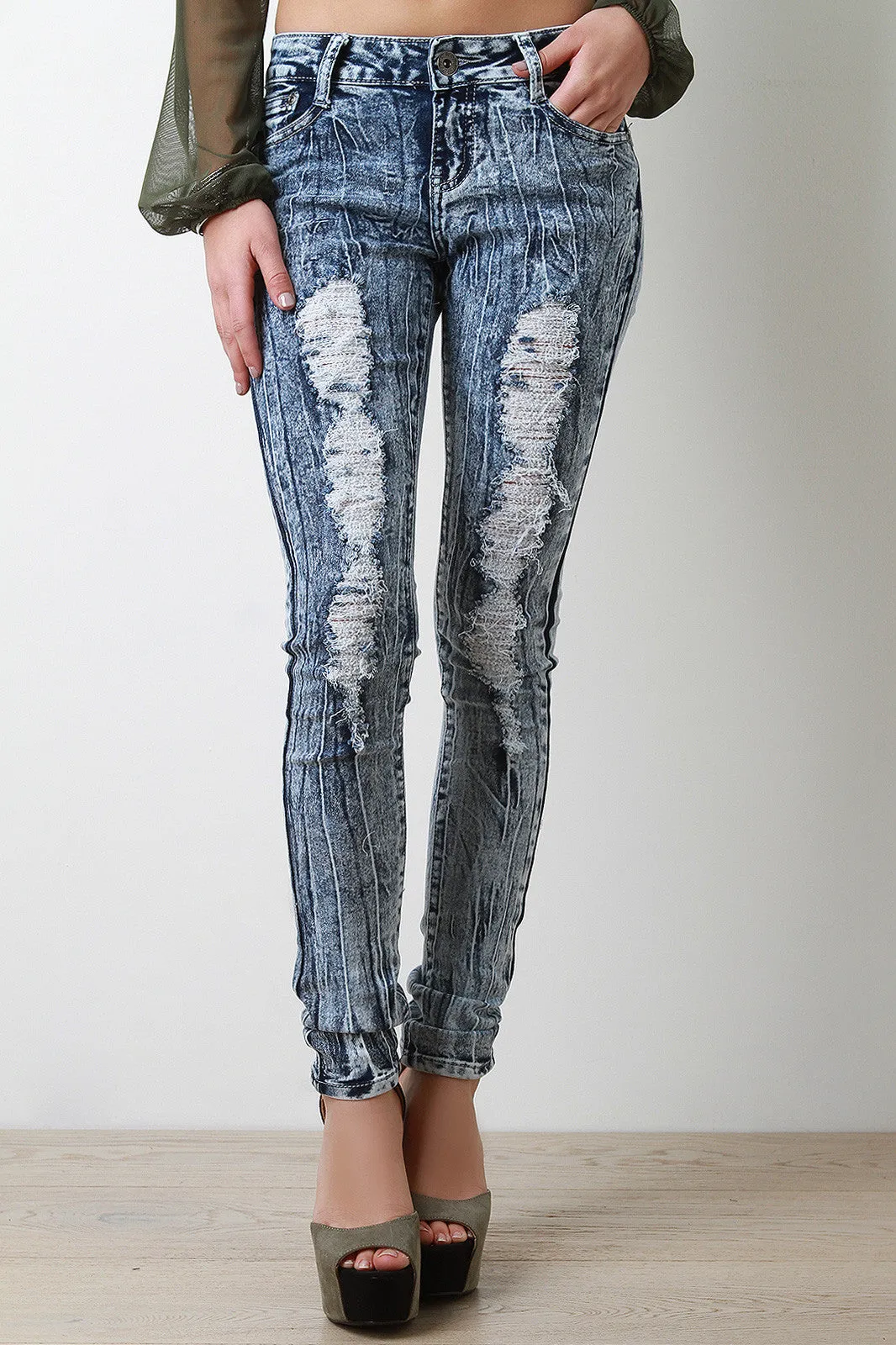 Frontrunner Acid Wash Distressed Denim Skinny Jeans