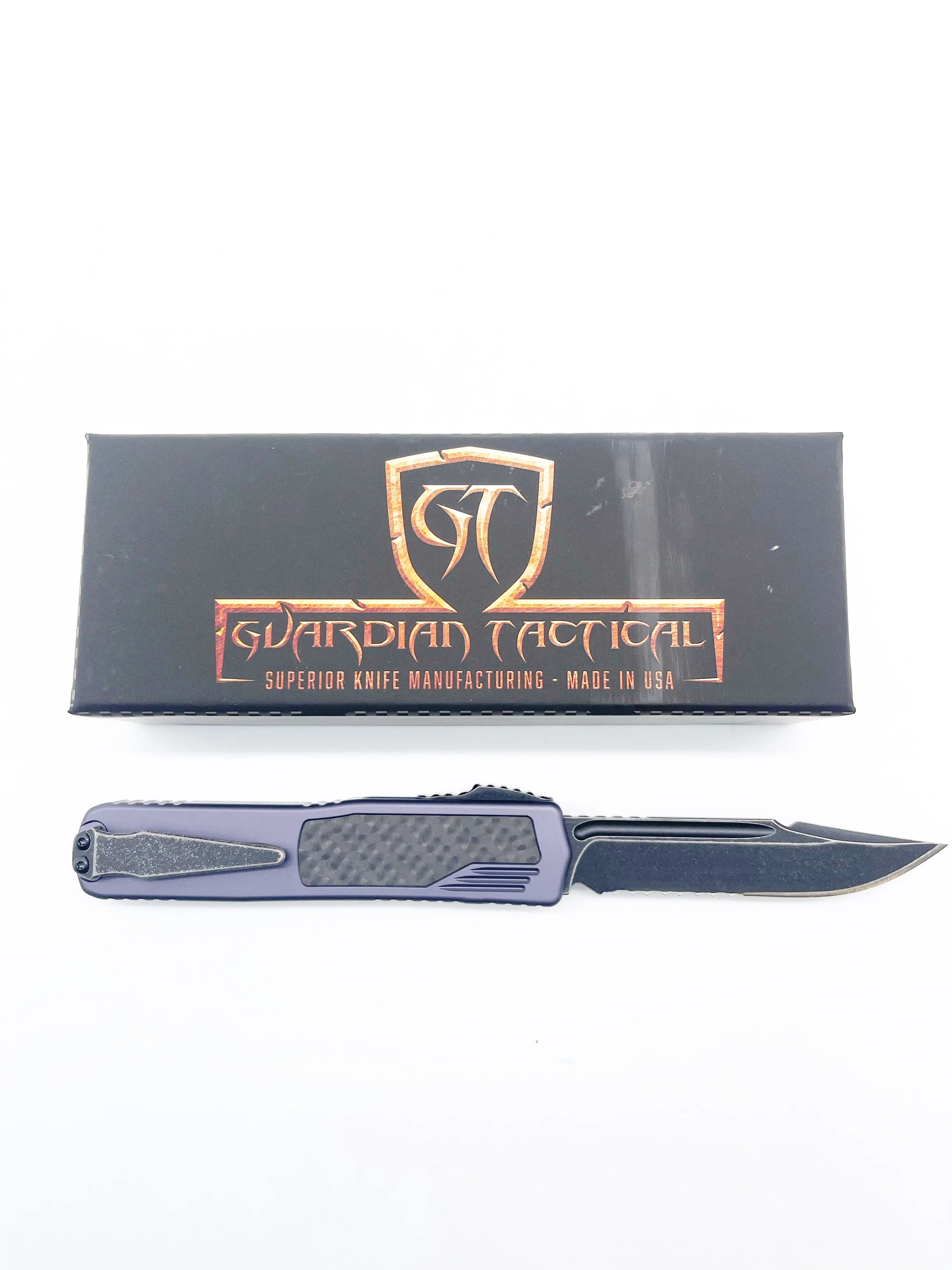 Guardian Tactical Scout CF OTF 142611 Gray Carbon Fiber Inlay Dark Stonewash S/E Serrated