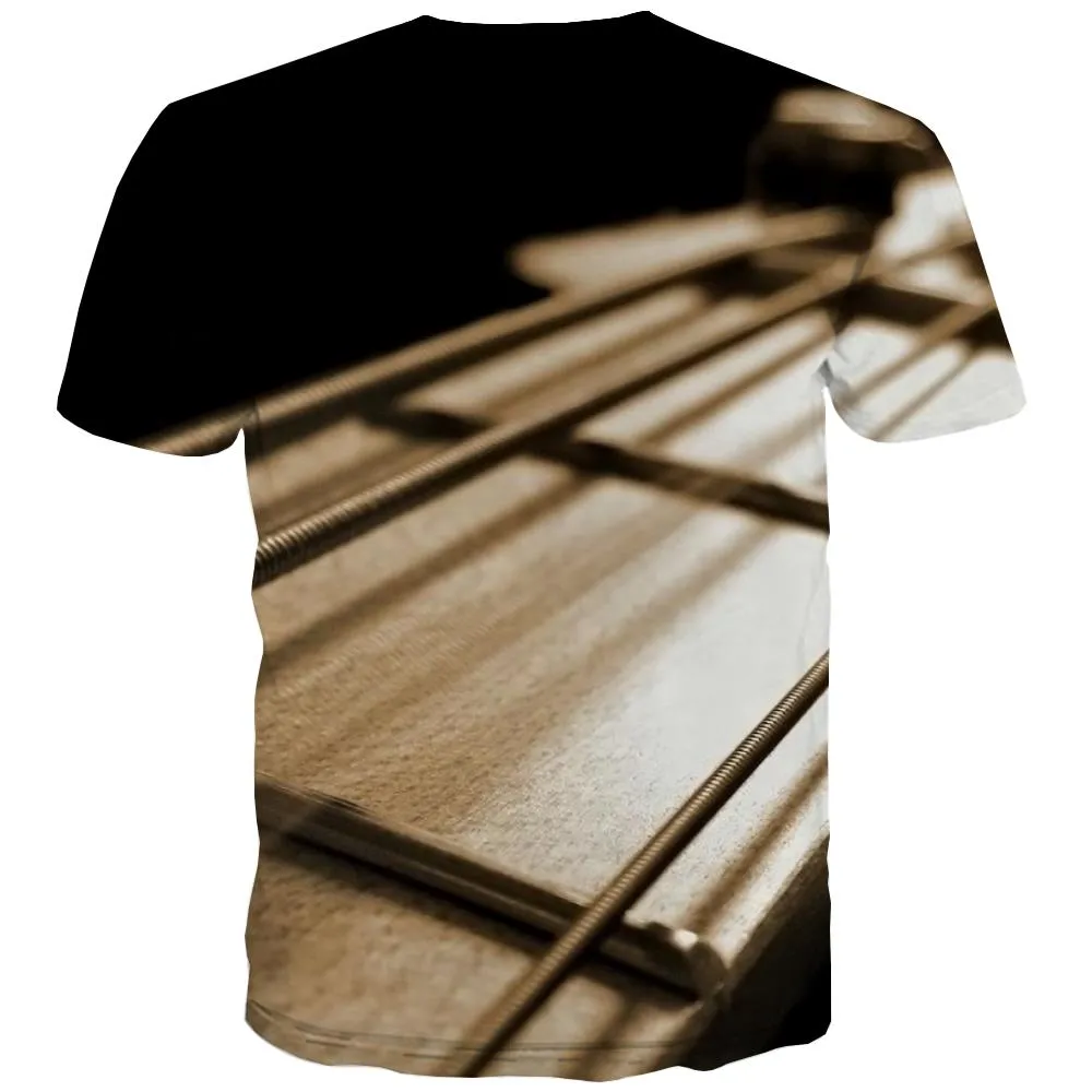 Guitar T shirts Men Music T-shirts 3d Wooden Tshirt Anime Metal Tshirts Cool