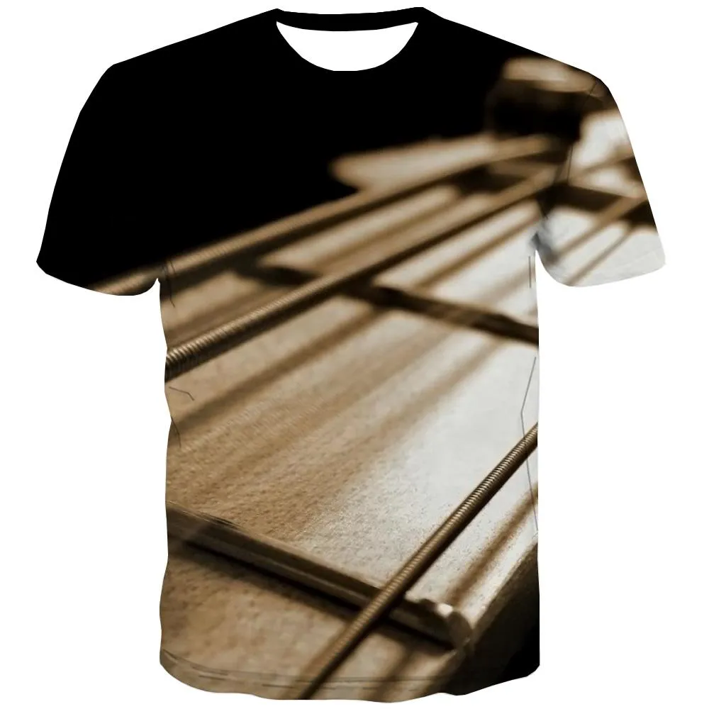 Guitar T shirts Men Music T-shirts 3d Wooden Tshirt Anime Metal Tshirts Cool