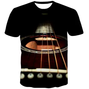 Guitar T shirts Men Music T-shirts Graphic Wooden Tshirts Casual Metal Tshirts Cool