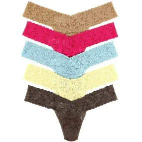 Hanky Panky Signature Lace 5 Pack Low Rise Thong - Brown/Blue/Pink