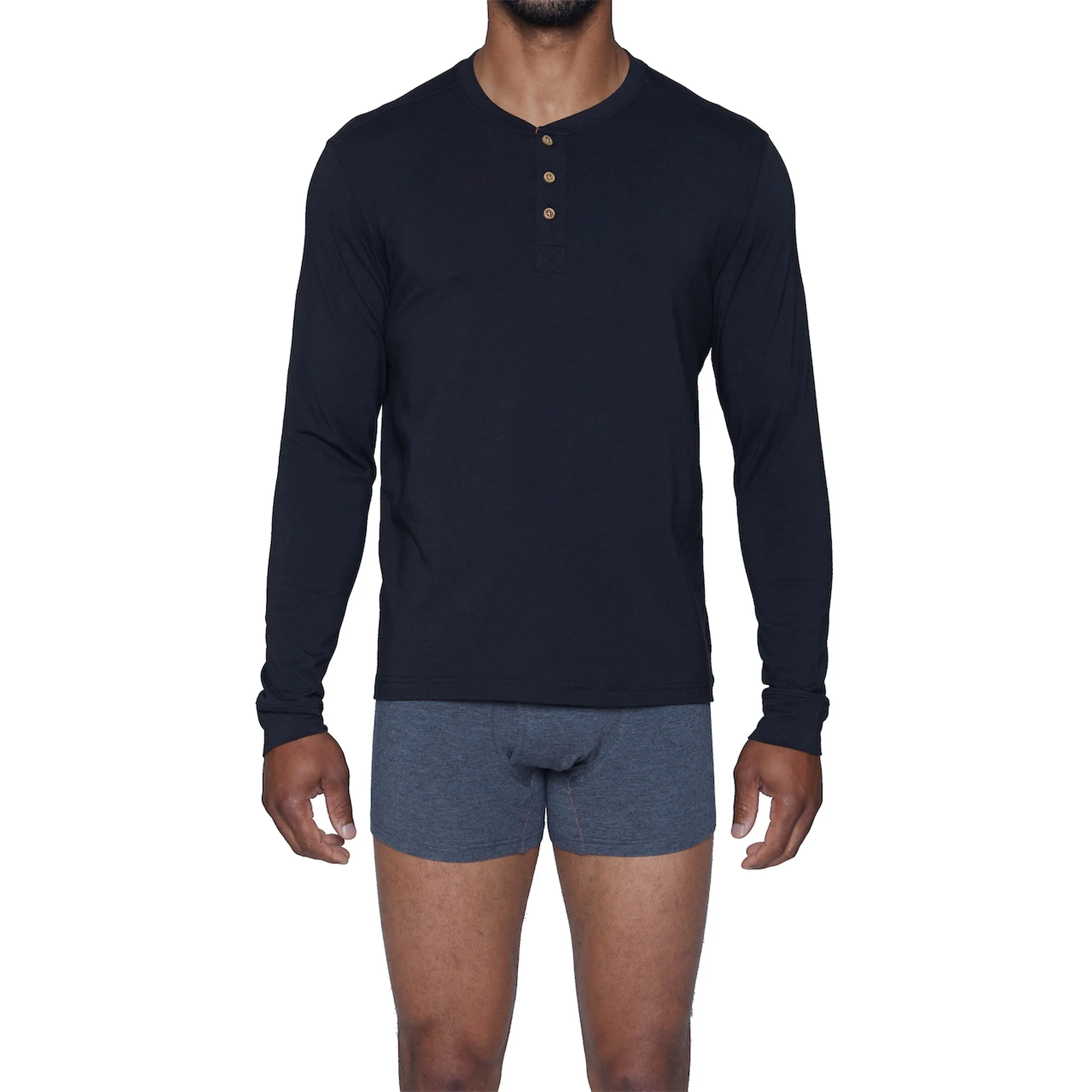 Henley Lounge Shirt in Black by Wood Underwear