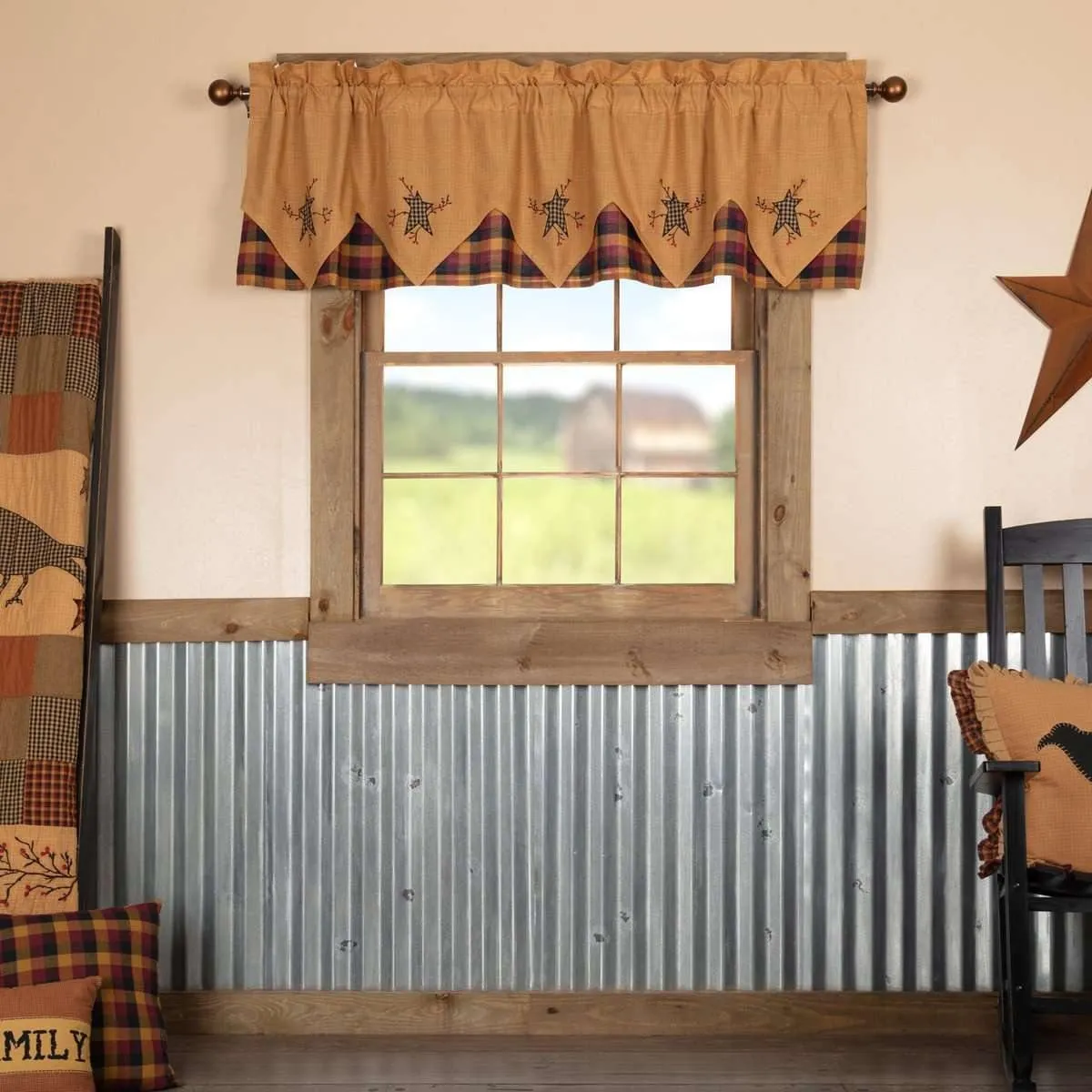 Heritage Farms Primitive Star and Pip Valance Layered Curtain 20x72 VHC Brands