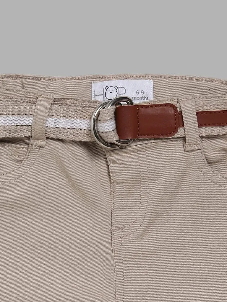 HOP Baby Beige Relaxed - Fit Mid - Rise Jeans with Belt