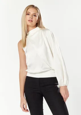 House Of Holland Asymmetric Voluminous Sleeve Top in White