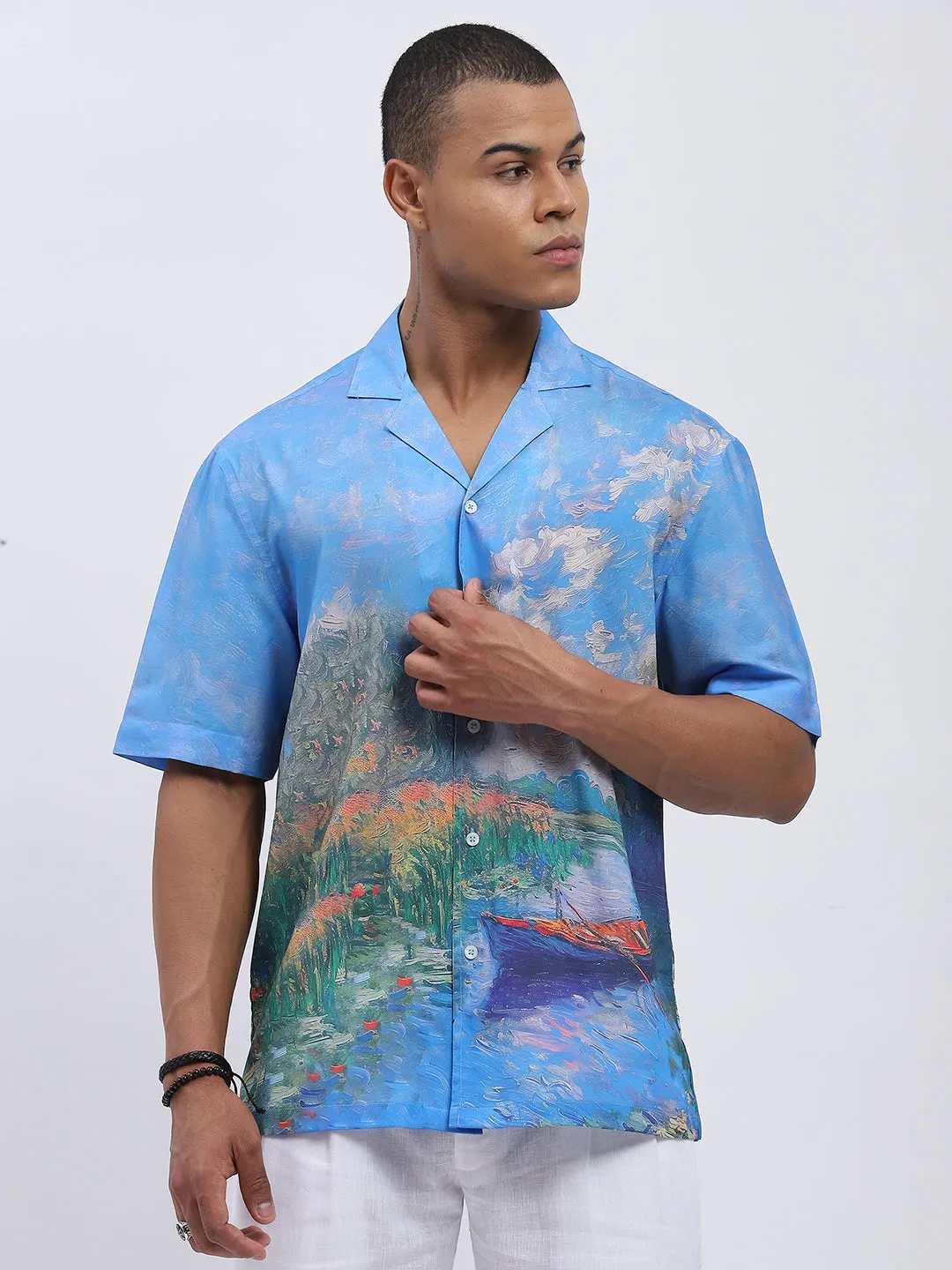 Impressionist Boat Men's Printed Resort Shirt