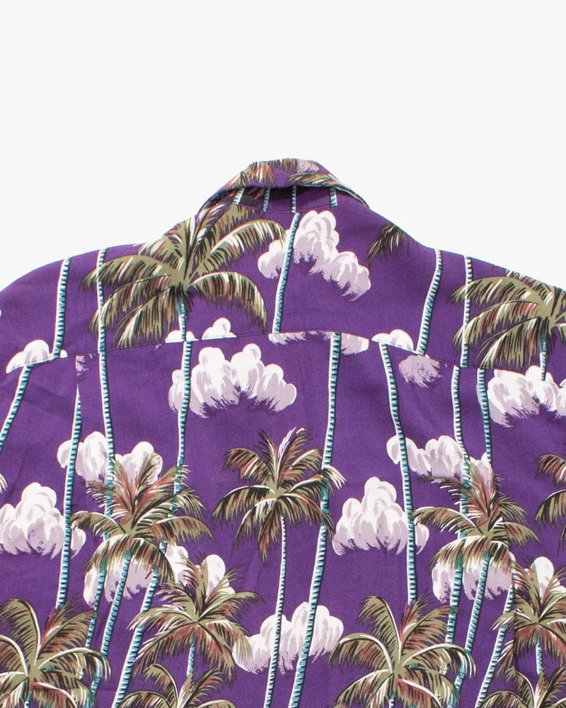 Japanese Repro Shirt, Aloha Short Sleeve, Sun Surf X Sugar Cane Brand, Purple Sunset with Palm Trees - L