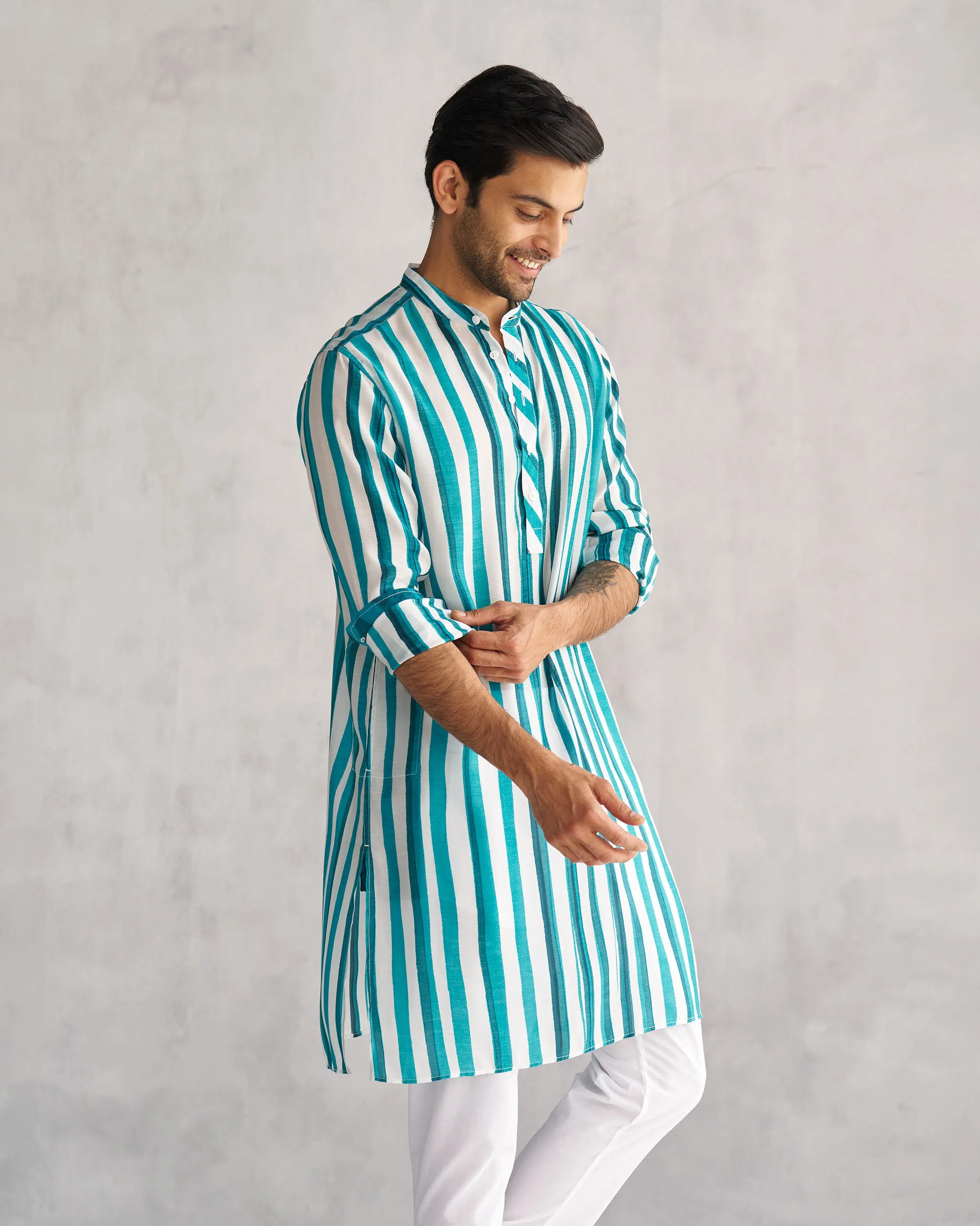 Jashn Kurta - Teal & White Tssxnb