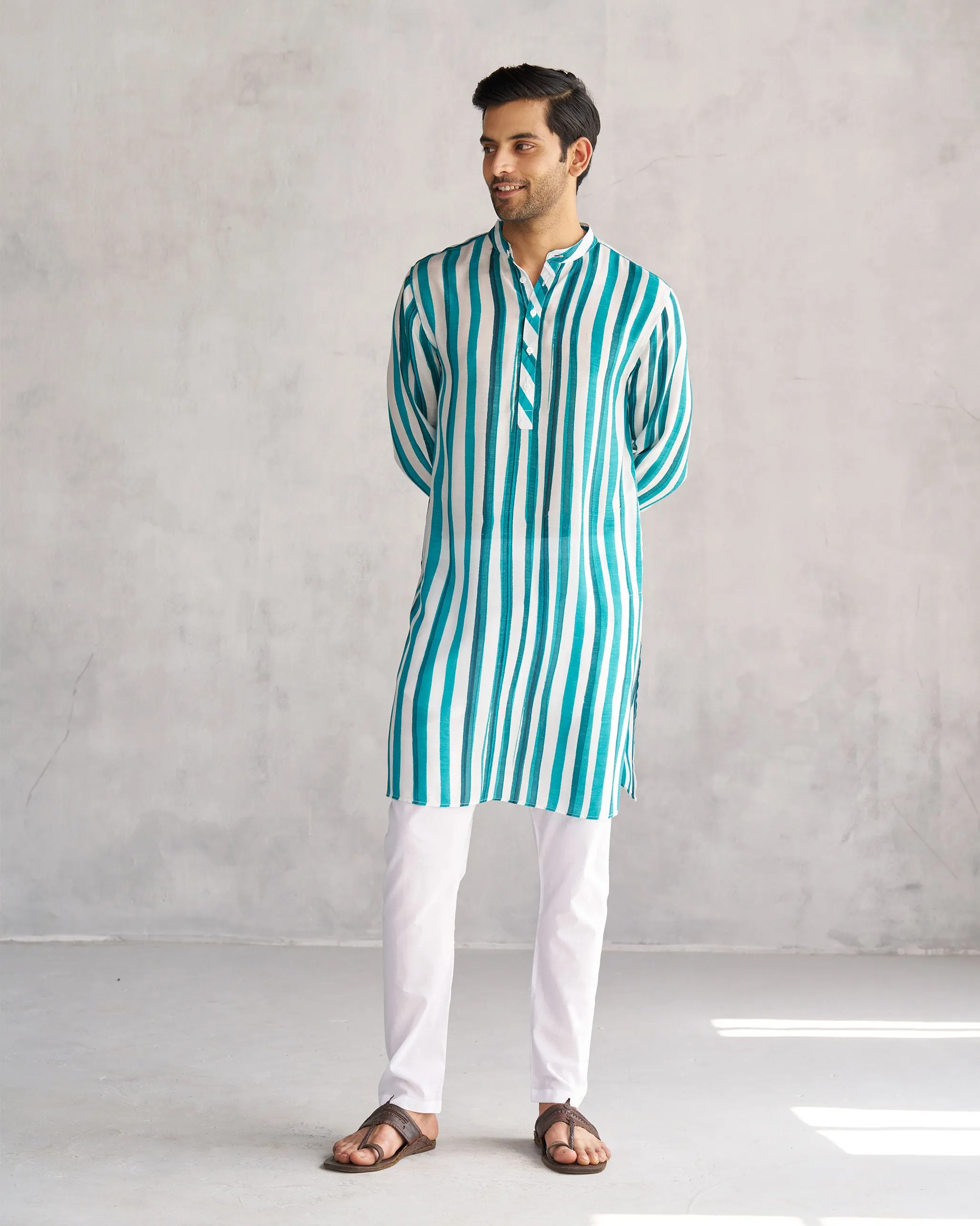 Jashn Kurta - Teal & White Tssxnb