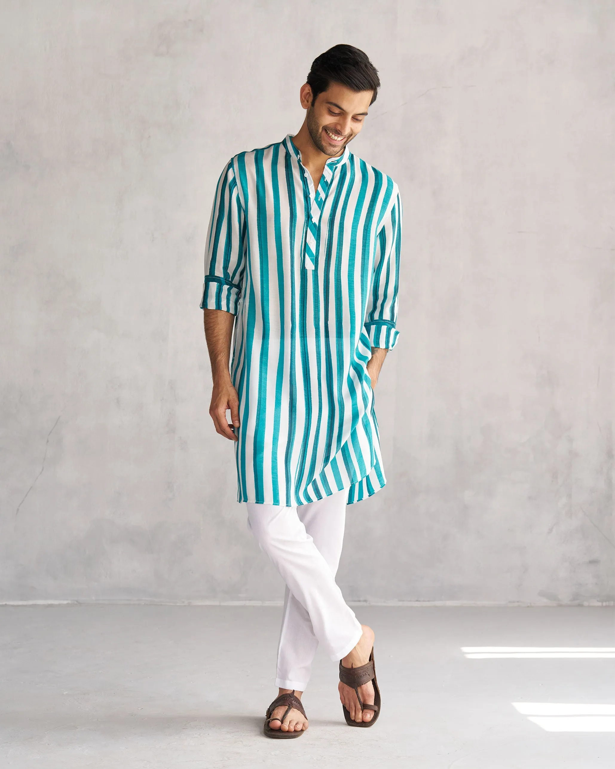 Jashn Kurta - Teal & White Tssxnb