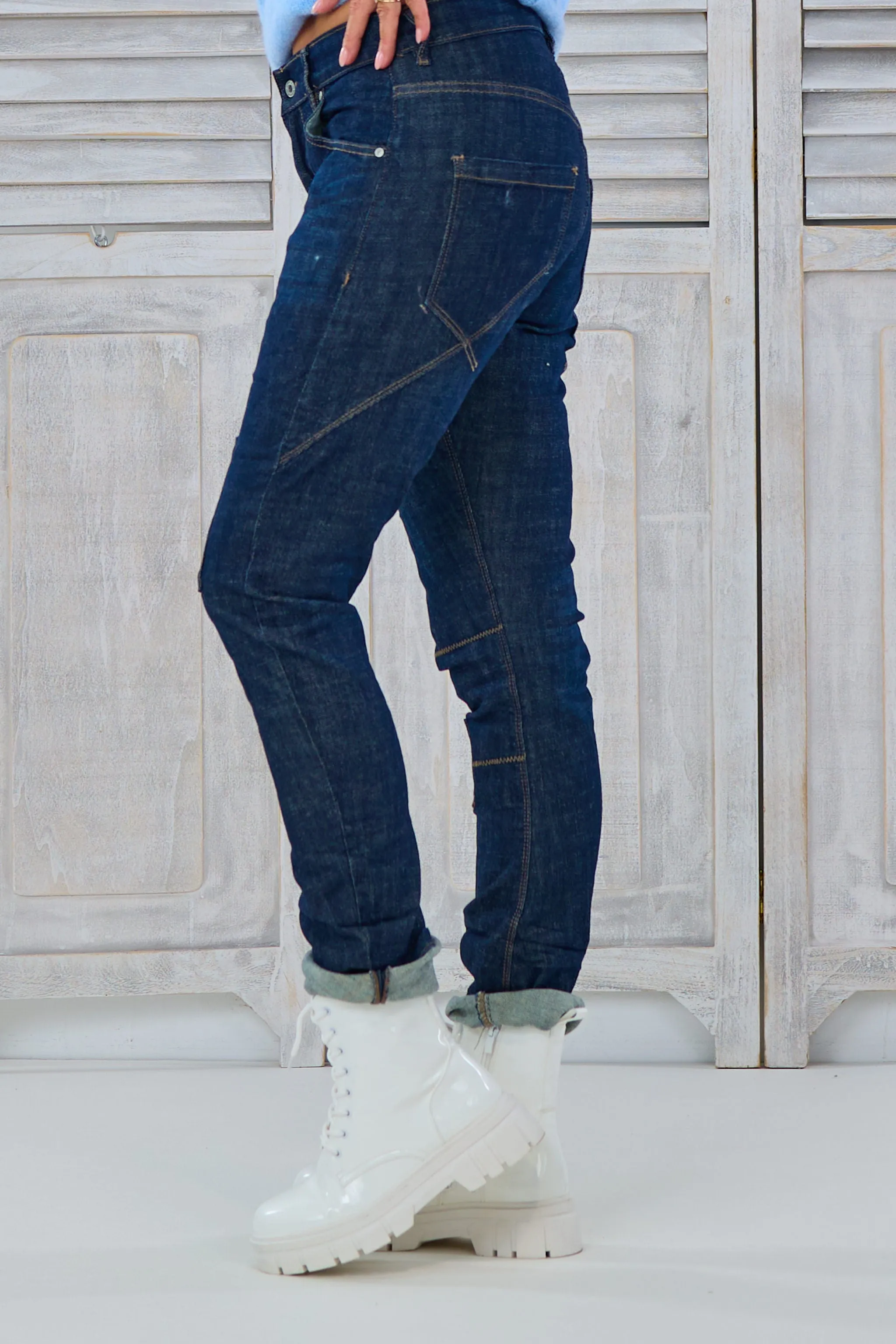 Jeans mit Jeans-Patches, dark denim