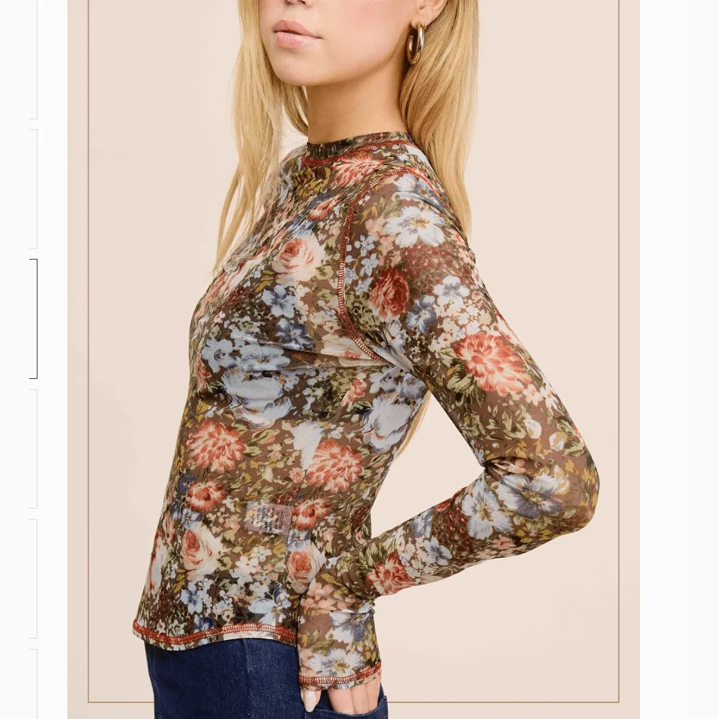 Jolene Floral Semi Sheer Long Sleeve Mesh Top