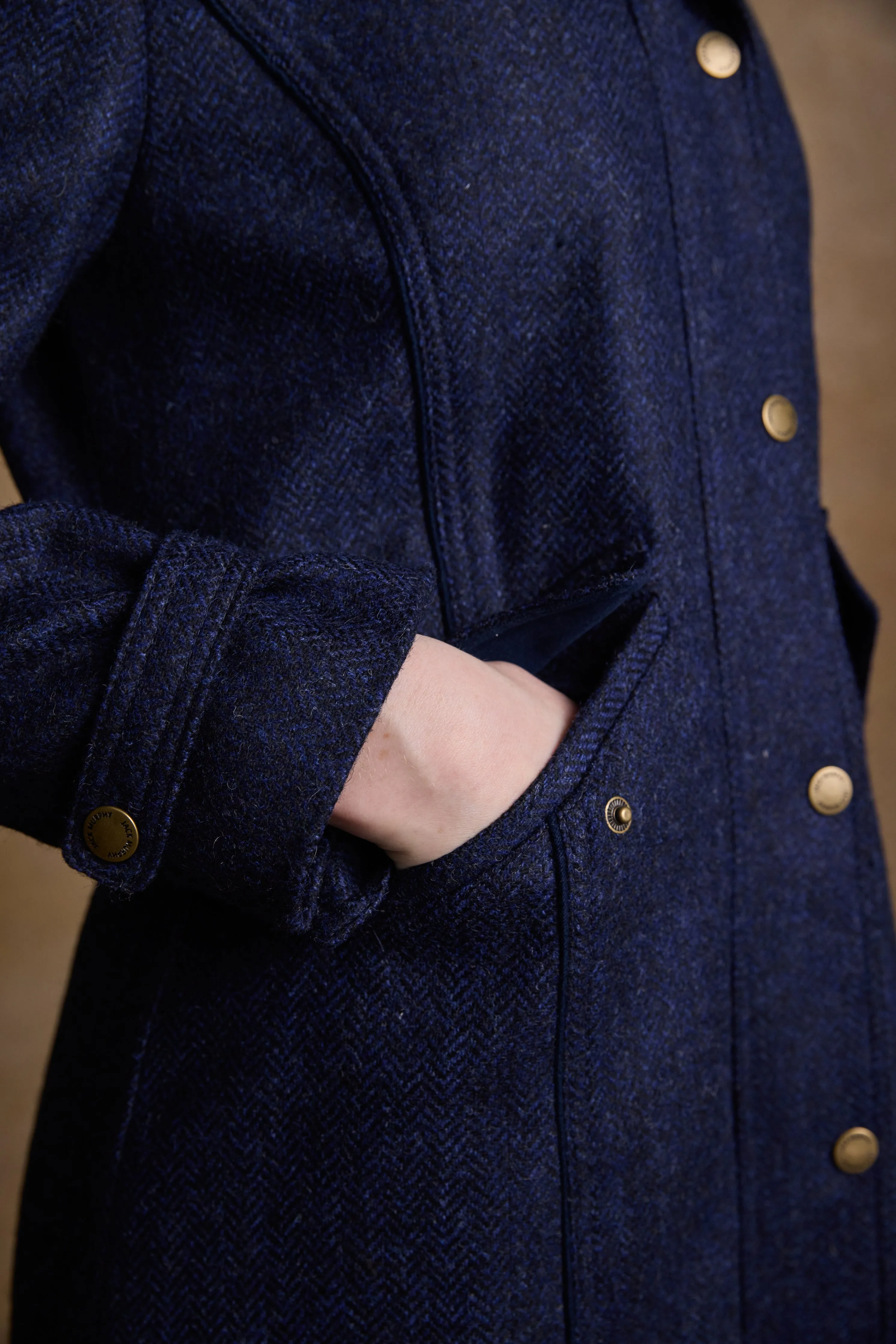 Julia Long Tweed Coat - Navy Herringbone