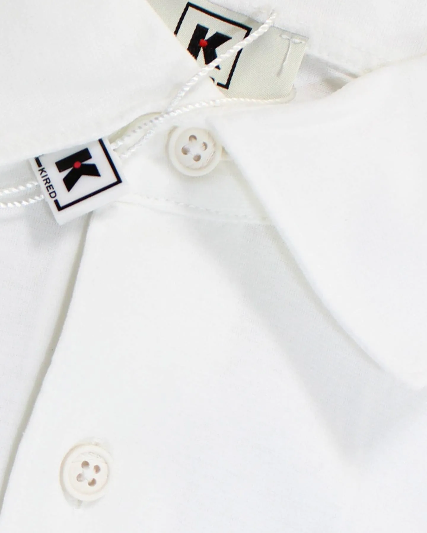 Kired Kiton Full Button Longsleeve Jersey Polo Shirt White Crêpe Cotton 54 / XL