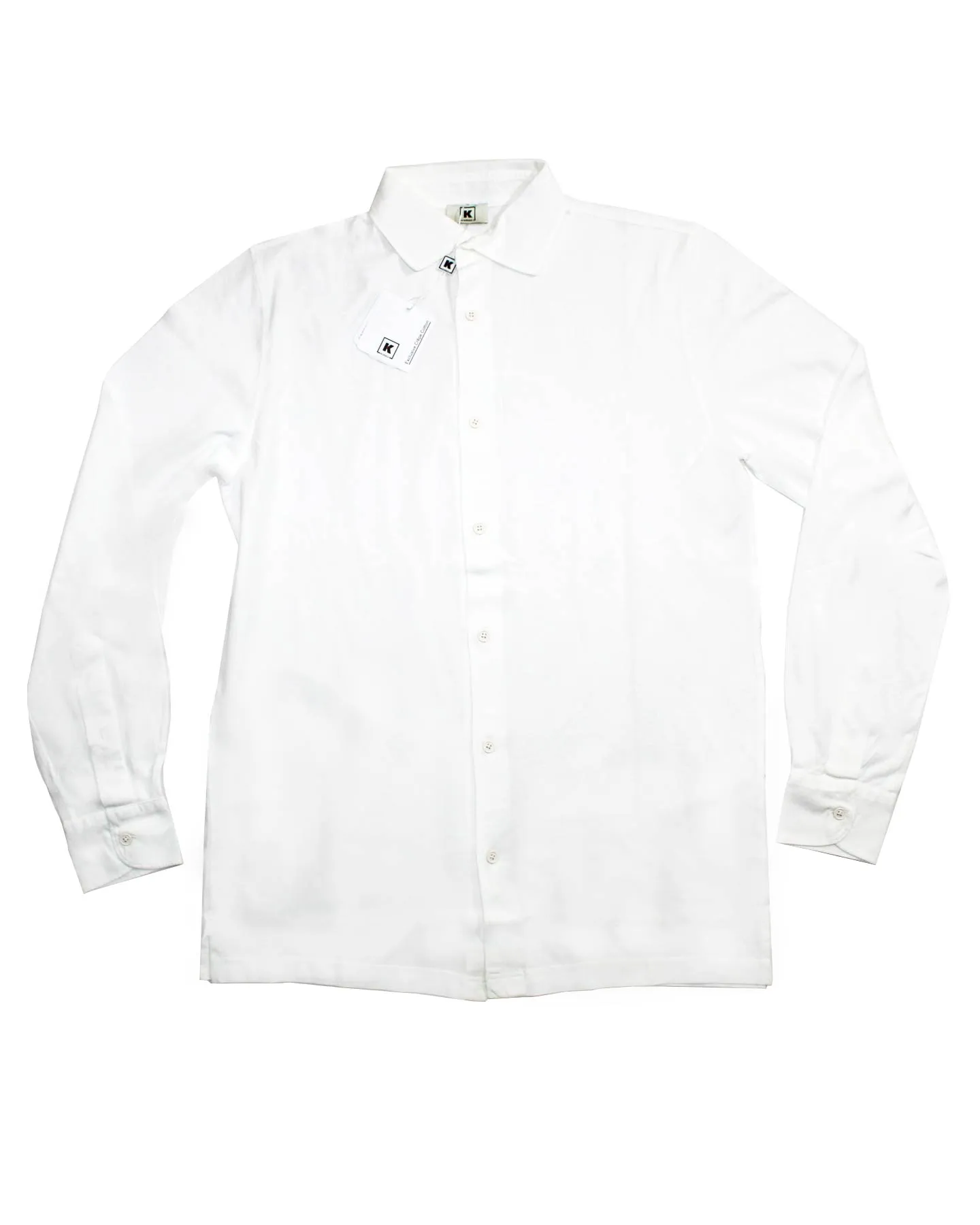 Kired Kiton Full Button Longsleeve Jersey Polo Shirt White Crêpe Cotton 54 / XL