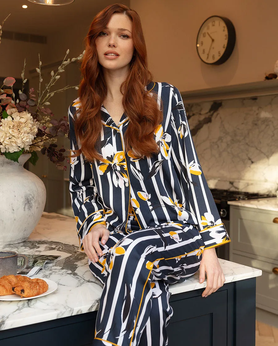 Knightsbridge Floral Stripe Print Pyjama Set