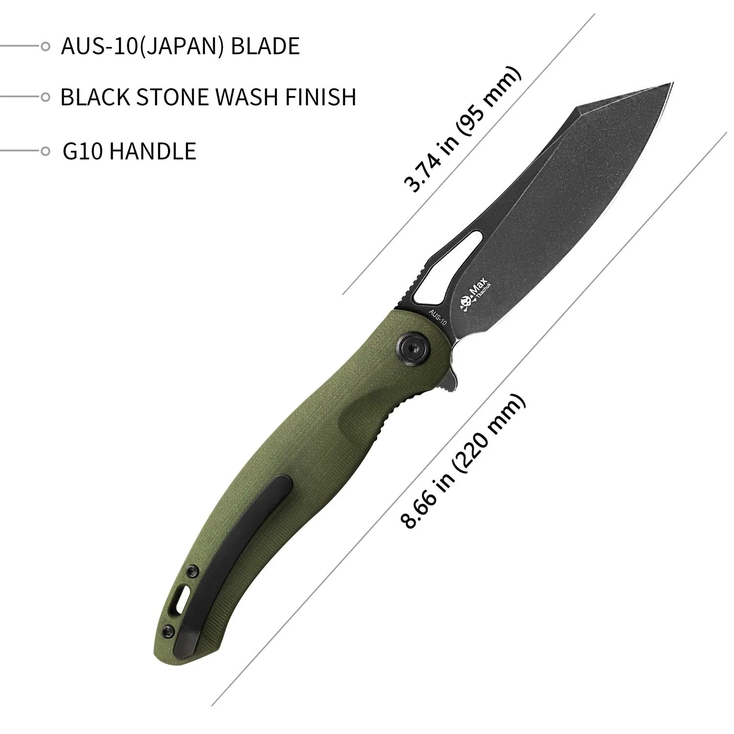 Kubey Knife Drake Liner Lock Folding Knife 3.7in Aus 10 Blade OD Green G10 Handles