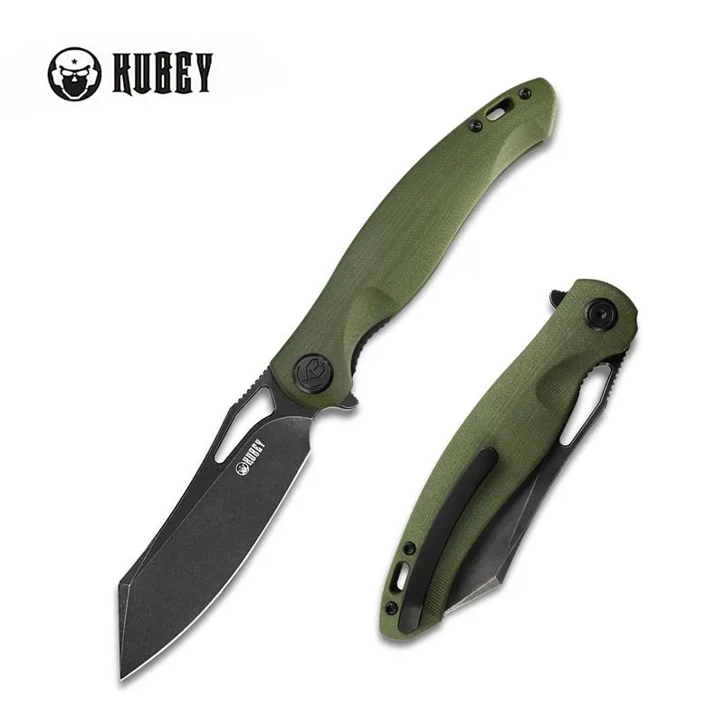 Kubey Knife Drake Liner Lock Folding Knife 3.7in Aus 10 Blade OD Green G10 Handles