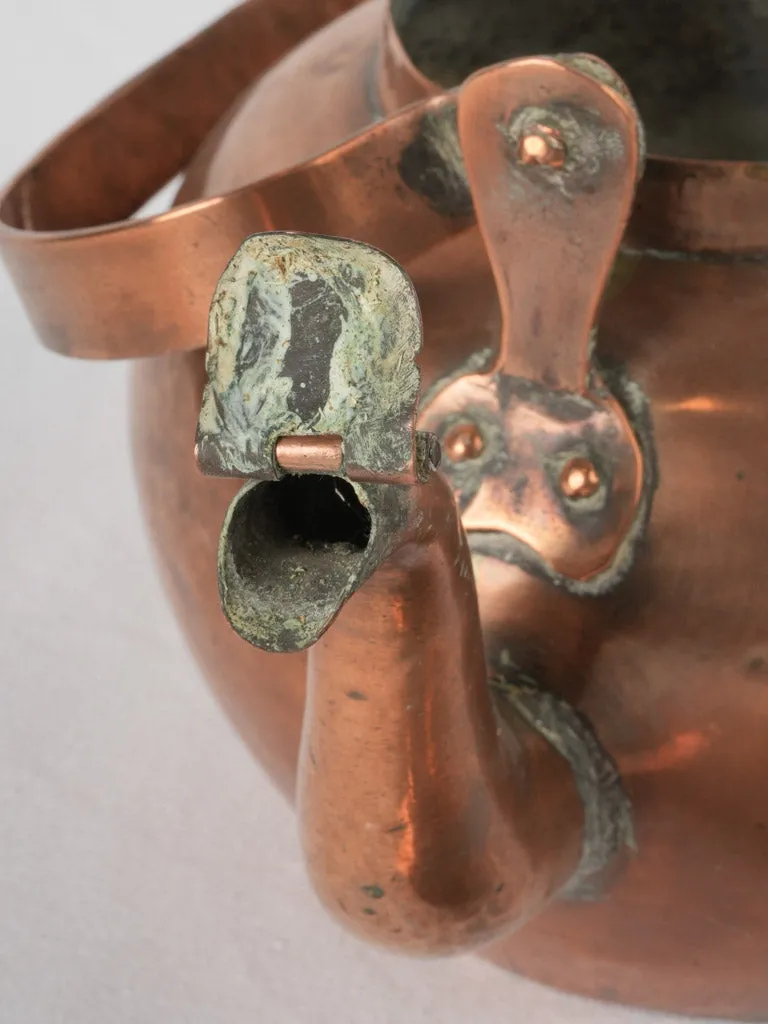 Large 19th-century French copper kettle w/ lidded spout