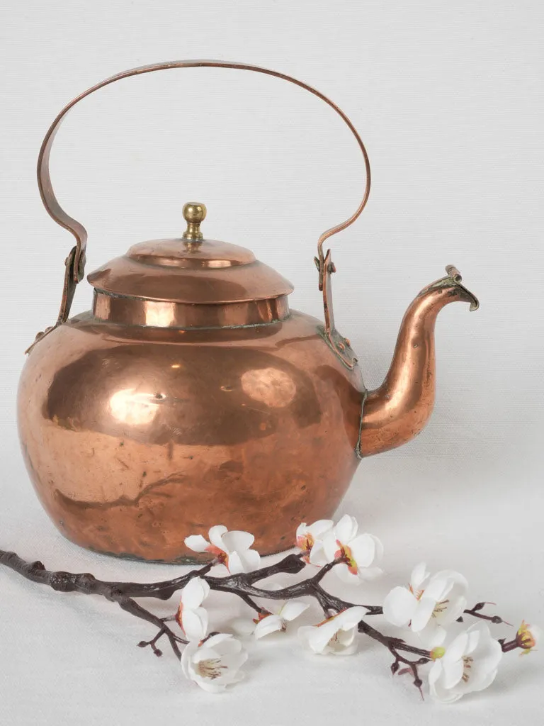 Large 19th-century French copper kettle w/ lidded spout