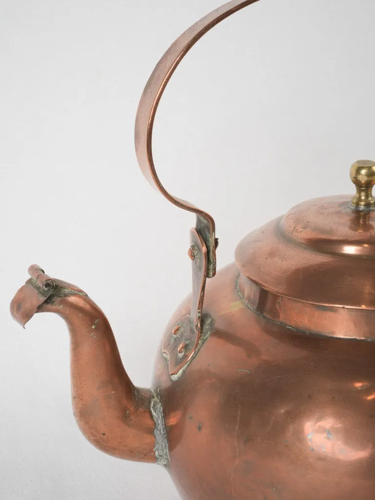 Large 19th-century French copper kettle w/ lidded spout