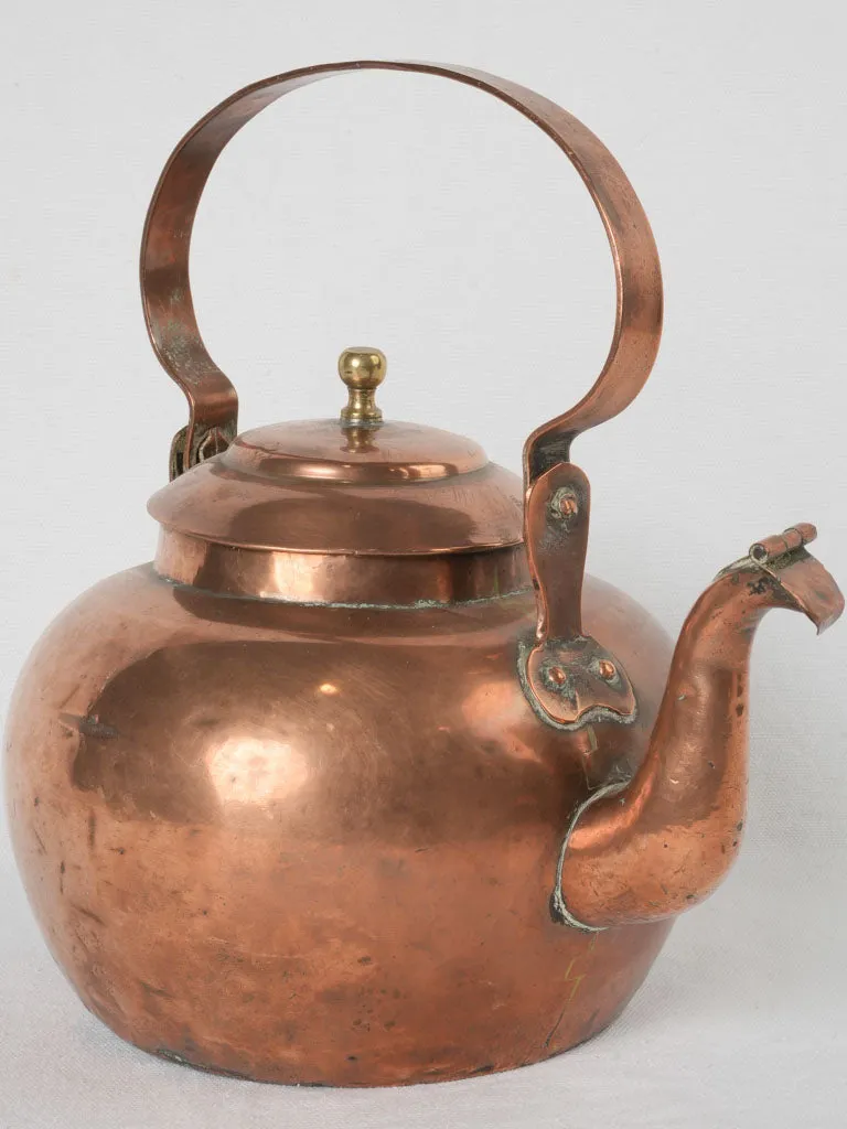 Large 19th-century French copper kettle w/ lidded spout