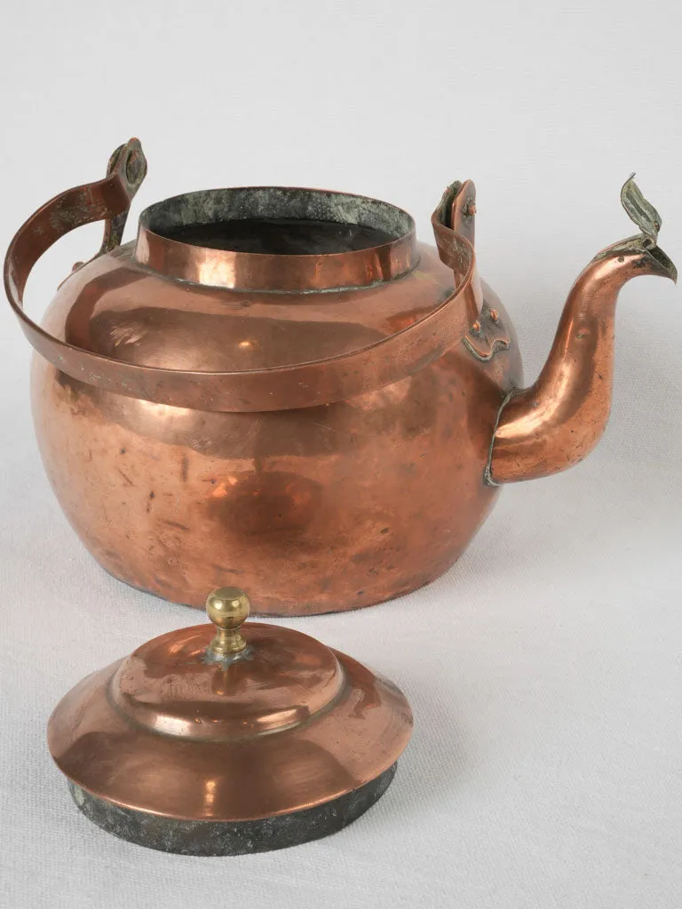 Large 19th-century French copper kettle w/ lidded spout