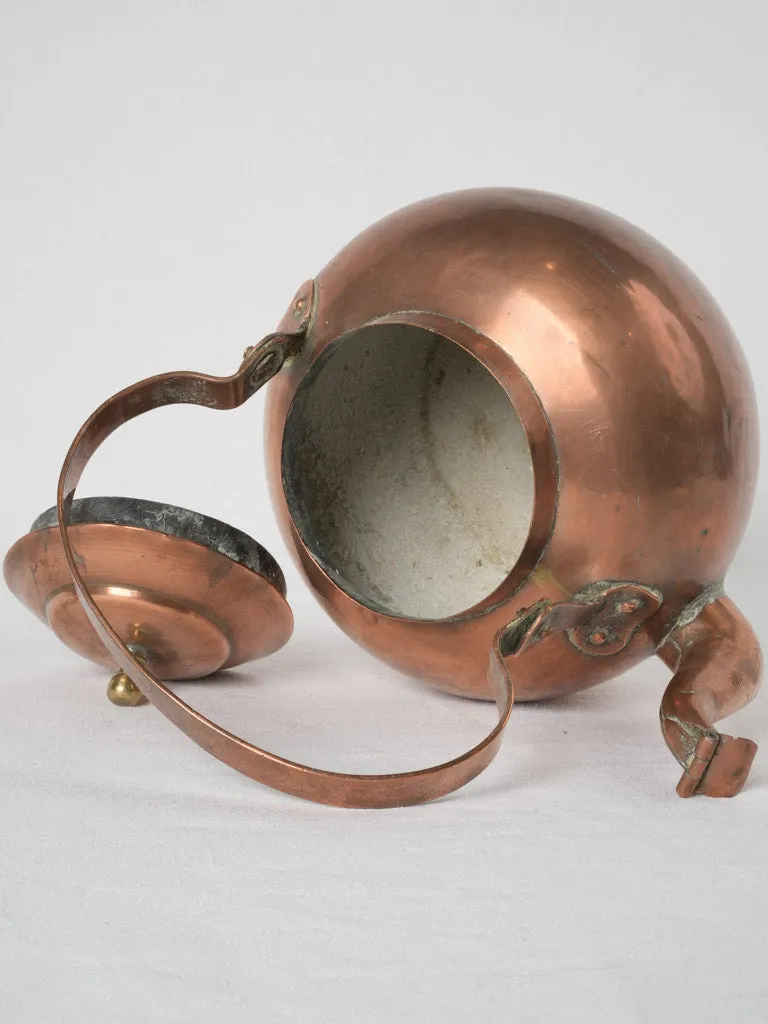 Large 19th-century French copper kettle w/ lidded spout