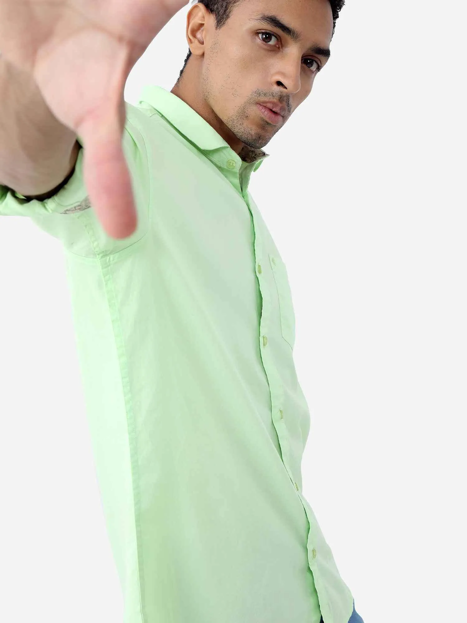 Lemon Green Solid Cotton Full Sleeve Shirt